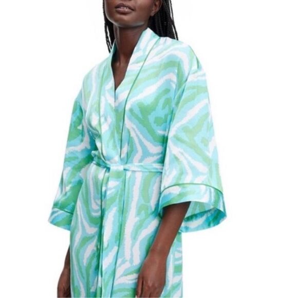 DVF x Target XL Disco Zebra White Blue Green Long Satin Belted Open Front - Picture 3 of 16